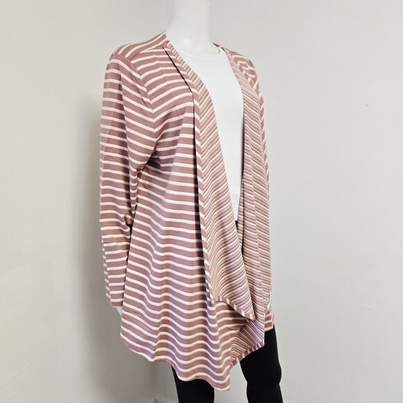 Denim & Company D&Co Active Cardigan Sweater Sz XL Pink Stripe Waterfall Jacket - Picture 4 of 9